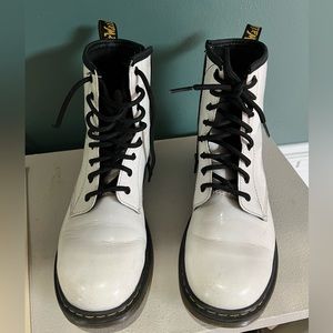 White Patent Dr. Martens, gently used, side zip, US 5, first like Women’s 7